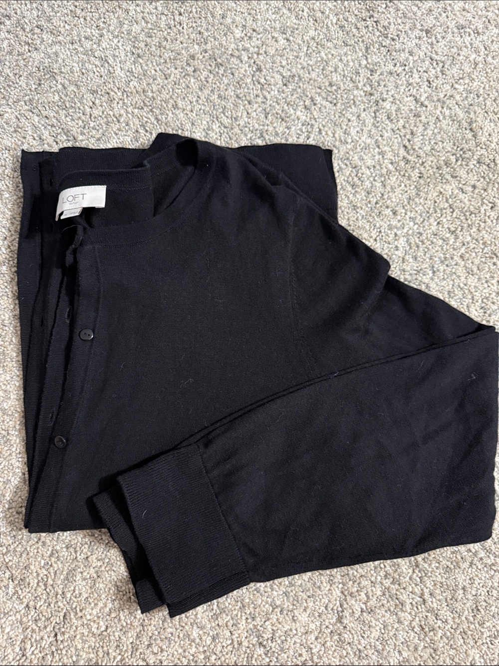 LOFT Black Button-Front Crewneck Cardigan